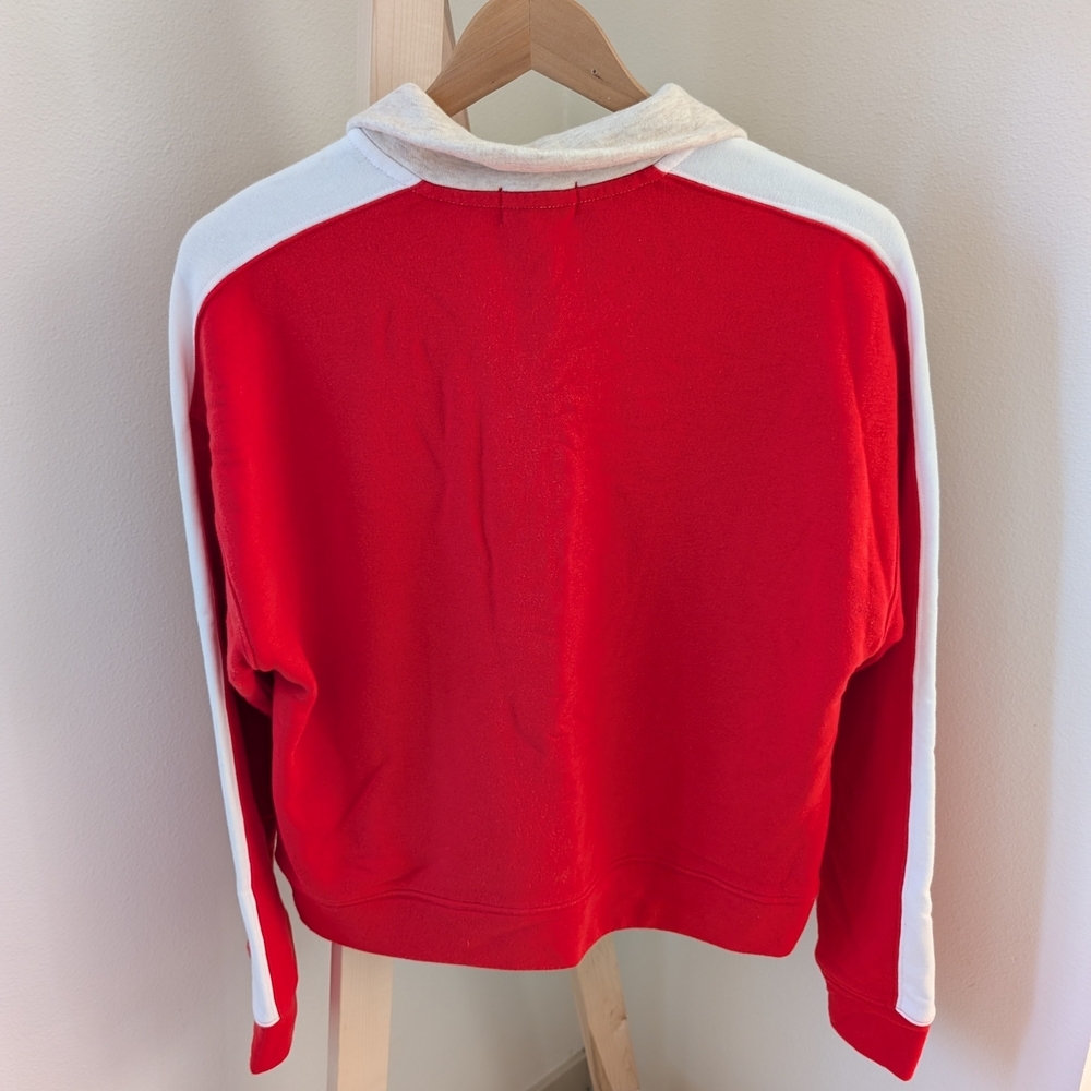 Evereve Mika Colorblock Quarter Button-front Collared Polo Henley In Red/Oat - M - Picture 6 of 6